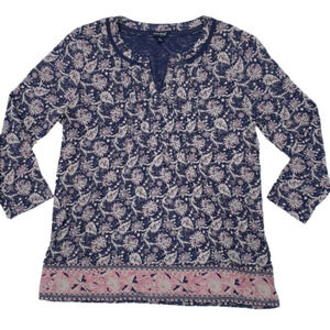 LUCKY BRAND Pink Blue Border Print Long Sleeve Top Shirt Women‎ Medium